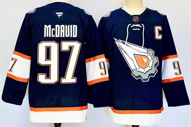 Mens Edmonton Oilers #97 Connor McDavid Navy With C Patch Reverse Retro Stitched Jersey